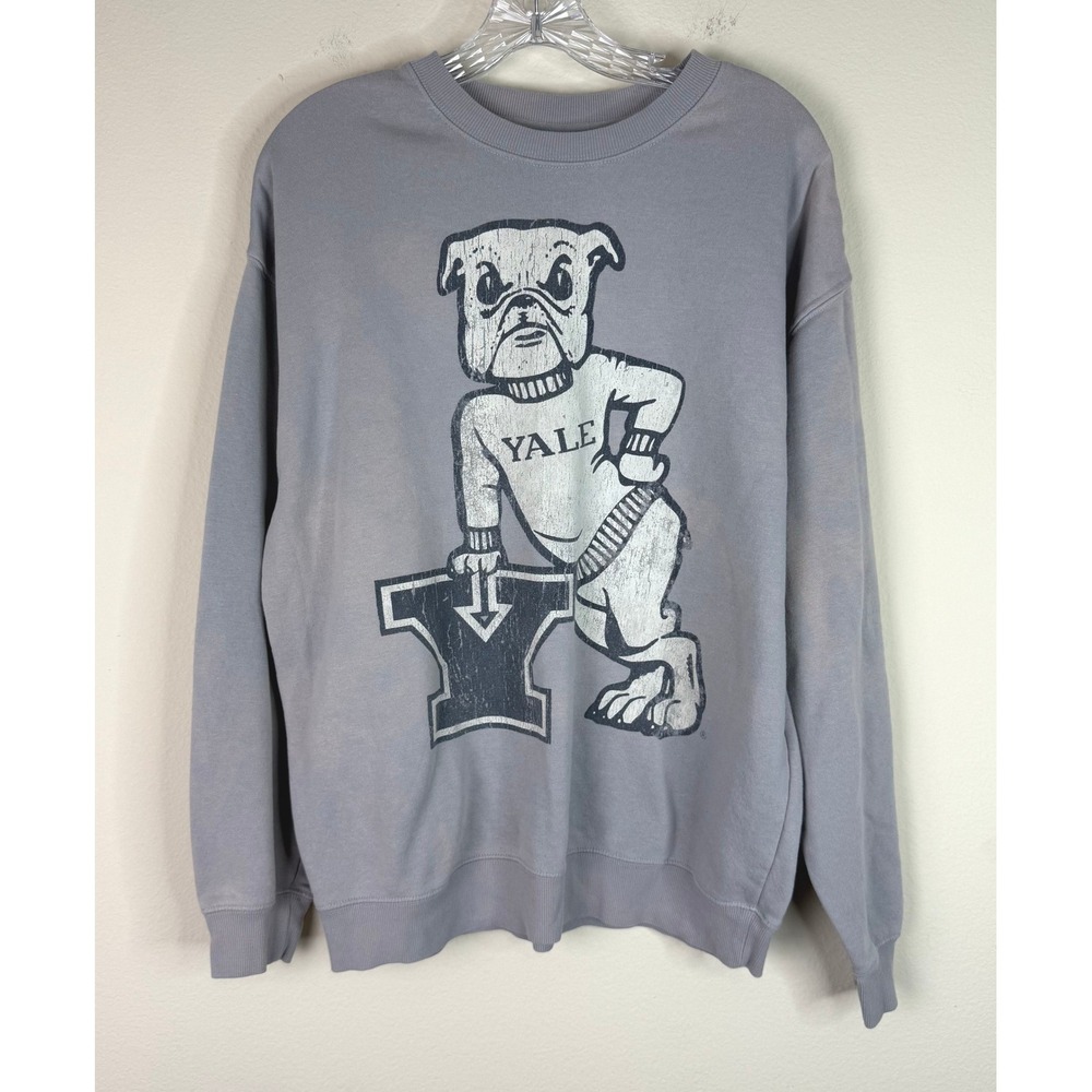 Yale University Sweatshirt Women Large Grey Bulldog Graphic Crewneck Distressed